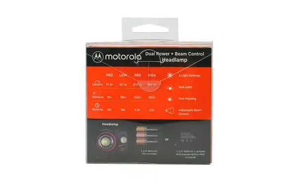 MOTOROLA MHP-580 Linterna frontal 580 lumens color negro y rojo