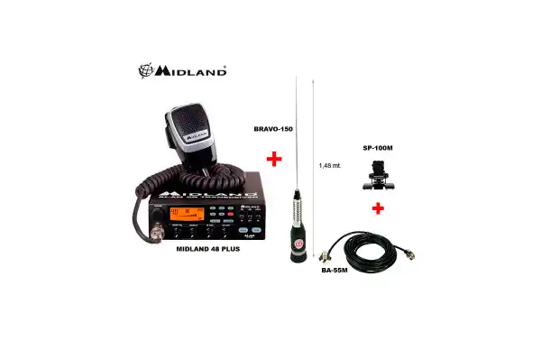 ALAN 48 PLUS KIT BRAVO INCLUYE ANTENA BRAVO-150 + SOPORTE UNIVERSAL SP 100M + CABLE BA-55M CON CONECTOR PL PARA EMISORA.