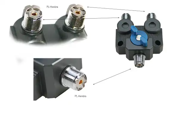 MIRMIDON MIRC02PL Conmutador 2 posiciones conectores PL, El MIRC02PL es un conmutador de alta calidad con conectores PL hembra, diseñado para la conexión de dos antenas a una misma emisora.