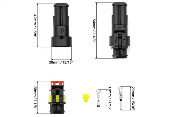 O conector elétrico Mirmidon MIR-204 é um conector de 2 pinos projetado para oferecer uma conexão rápida e segura em uma ampla gama de veículos.