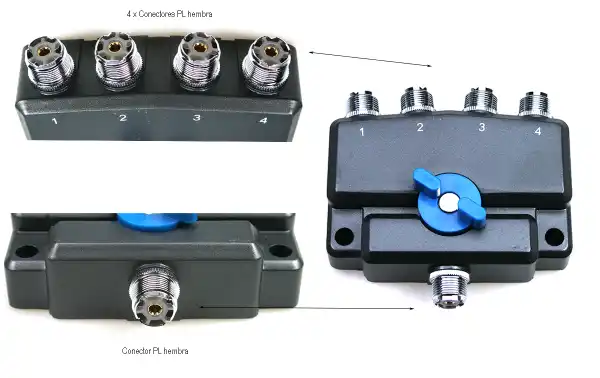 MIRMIDON MIRC04PL Conmutador 4 posiciones conectores PL hembra
