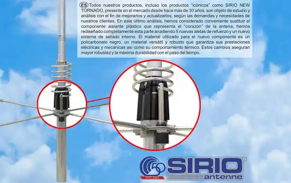 NEW TORNADO-2024 SIRIO Antena base CB de 27 a 30 Mhz 5/8 Longitud 7,23 mts Antena base marca SIRIO modelo NEW TORNADO para la banda de CB 27-30Mhz. 