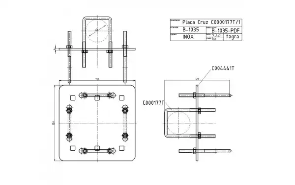 Rectangular claws for mast 45 mm thread 6 m