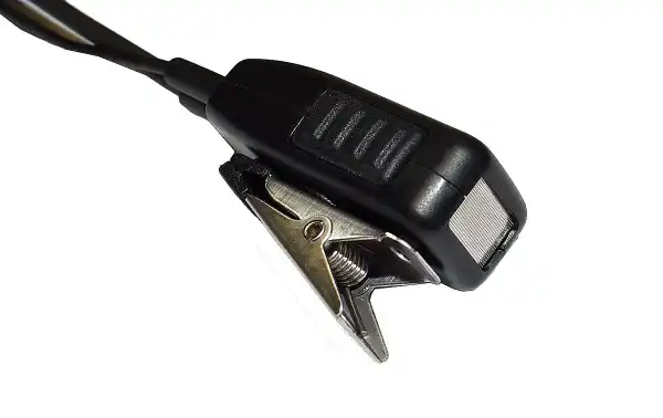 Microphone with integrated PTT button.