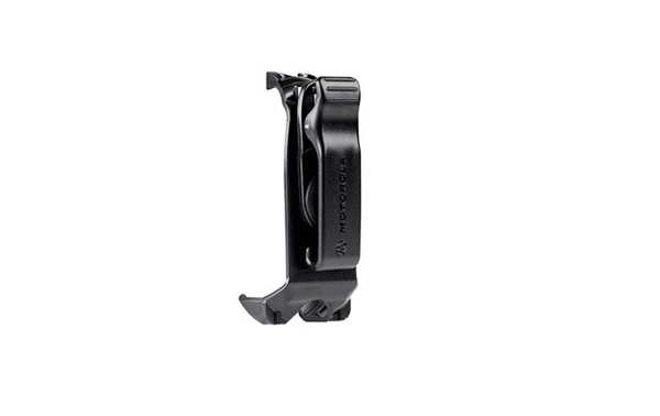 The MOTOROLA PMLN8065 belt clip is an accessory designed for use with Motorola CLP-446e and CLP446 radio models. This belt clip has the primary function of providing a convenient way to carry and secure the CLP-446e or CLP446 radio to the user's belt 