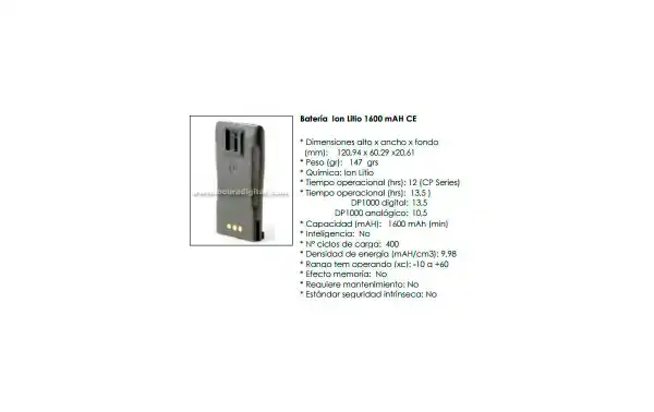 PMNN4253AR Bateria ORIGINAL MOTOROLA para walkie CP040, DP1400. Ultra-Fina en LITIO 1600 mAh