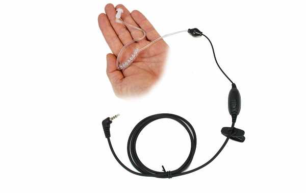 Microfone de ouvido tubular com PTT especial para ambientes ruidosos, uso militar, segurança ou industrial.