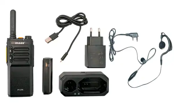 The MAAS PT-375 is a walkie-talkie designed for professional use without a license, operating in the frequency band PMR446 Frequency Band: This band is known for its free and license-free use, which makes it popular for professional applications. , recrea