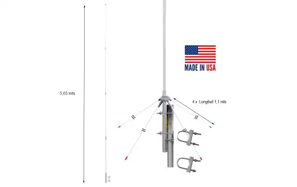 Antenne à base de fibre CB PROCOMM PT-99 GPK1 27 Mhz. 5,65 mètres + radial