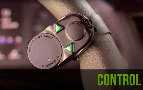 The microphone connects to the President via a 6-pin connector and provides hands-free functionality via Bluetooth.