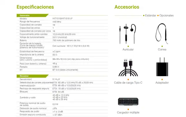 HYT S10 PMR446 walkie de uso Hytera PMR446