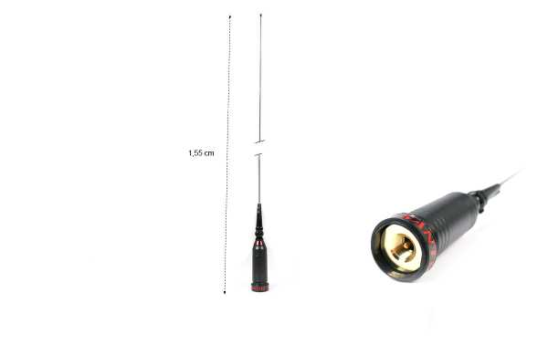 Somente Radiante não inclui cabo e base RG. Comprimento 155cm. Antenas móveis CB 27 Mhz Formato 5/8 ondas Haste cônica em aço inoxidável