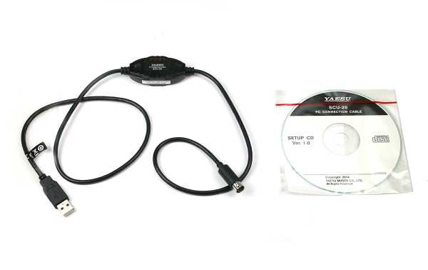 The SCU-20 cable is a USB data cable designed for use with Yaesu brand radios, in particular the Yaesu FTM-100DE and FTM-400DE models. This cable allows connection between the radio and a device with a USB port, such as a computer, to perform various func
