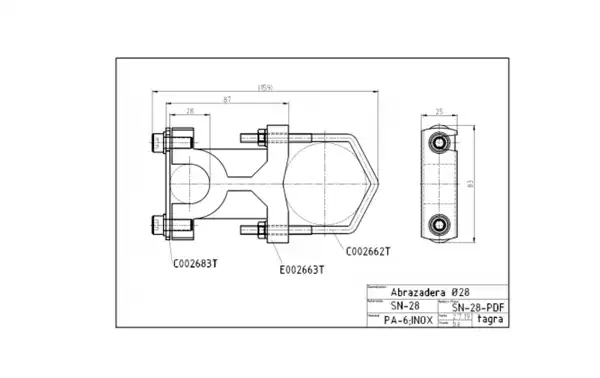 SN-28/1/ Suporte X 1 grampos para mastro de 28 mm para antenas