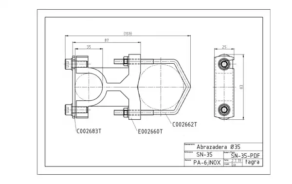 SN-35/2 Support X 2 clamps for 35 mm mast for antennas