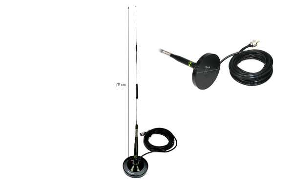 Juntas, a antena Nagoya SP80B e a base magnética BM90PL formam um sistema completo que permite instalar e usar sua antena de banda dupla de forma eficaz para comunicações nas bandas VHF/UHF.