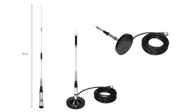 Nagoya SP80P-BM90PL silver antenna is a dual-band antenna designed to operate in the VHF/UHF bands, with frequencies of 144/430 MHz. This antenna has a spring to provide flexibility and resistance, making it ideal for use in moving vehicles or in adverse 
