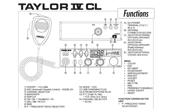 President TAYLOR-CL CB27 Transmitter voltage 12/24 v CH 40 Channels
