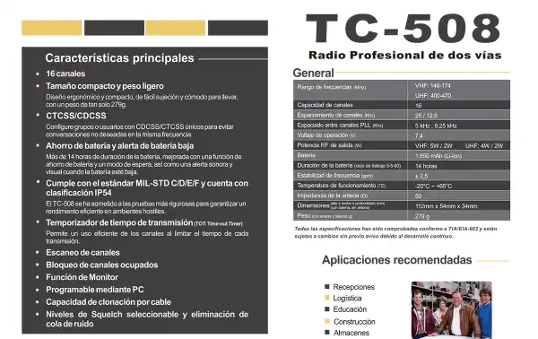 HYTERA TC508 U9 UHF Analog Walkie 400-480 Mhz.