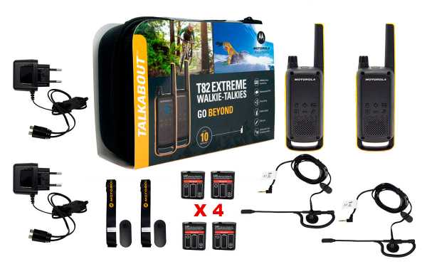 MOTOROLA TLKR T82-EXTREM pareja walkies  kit 4 baterias +2 PINGANILLOS