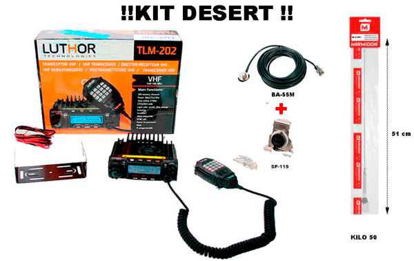 LUTHOR TLM 202-DESERT Estação móvel VHF 144-146 Mhz. + ANTENA KILO 50