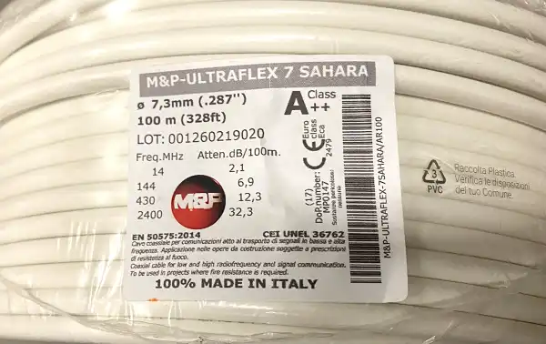 ULTRAFLEX-7 SAHARA M&P Low Loss Coaxial Cable, 7.3 mm Thickness, White