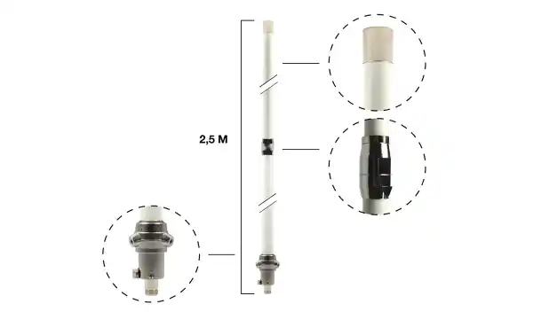KOMUNICA V-2000-PWR Antena base Tribanda en fibra 50-144-430 Mhz. 