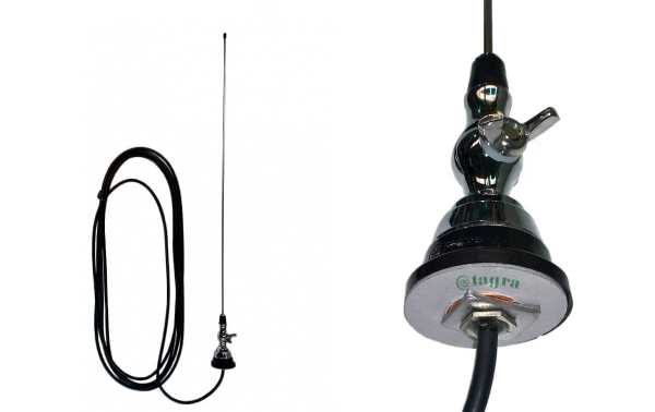 TAGRA VH1 Mobile antenna 1/4 VHF 136-175 Mhz. Moth type, Steel rod. Cable length 4.5 meters RG58. Antenna length 53 cms.