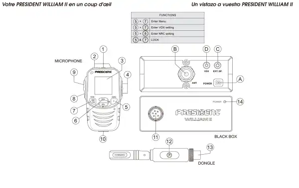 PRESIDENT WILLIAM II Emisora de CB 27 Mhz microfono inalambrico