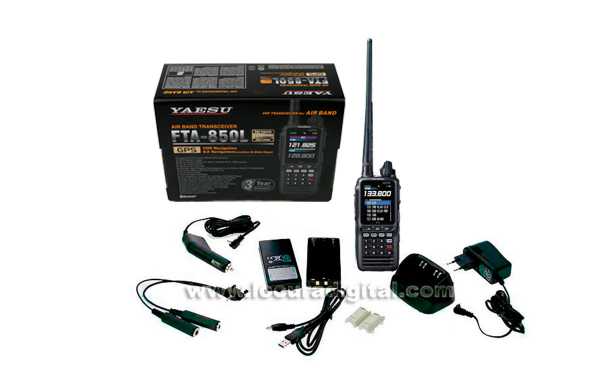 Yaesu FTA-850-L Aviação Walkie Talkie Banda Aérea 108-136 Mhz com tudo completo